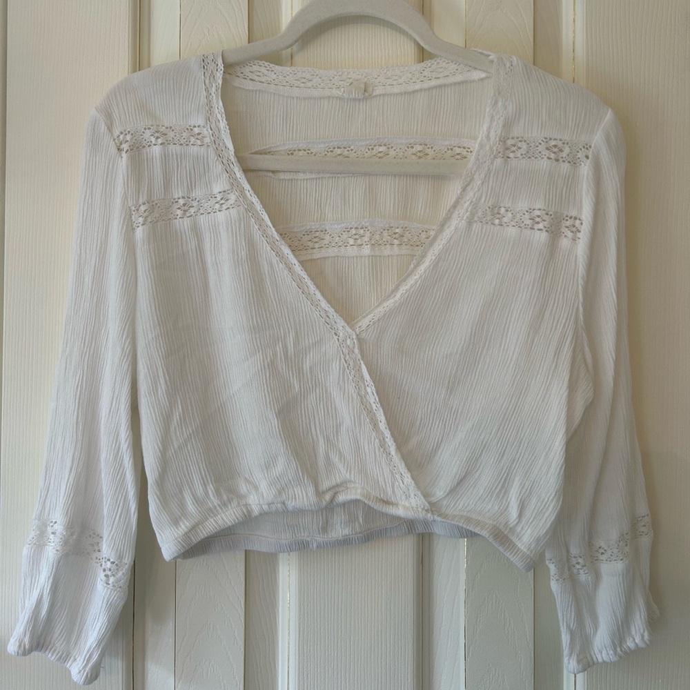 Garage Boho White Lace Trim Blouse